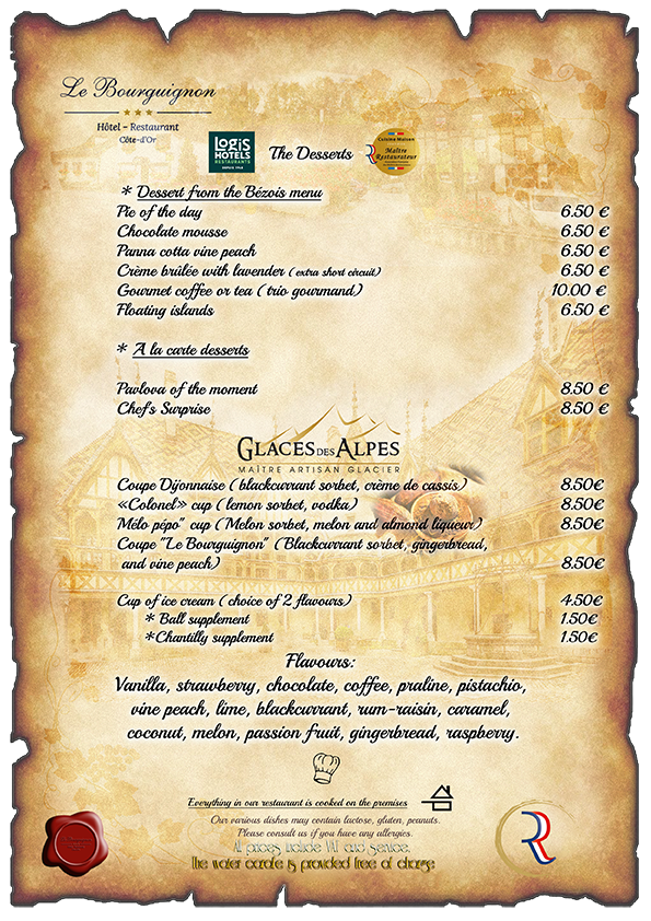 carte of the dessert