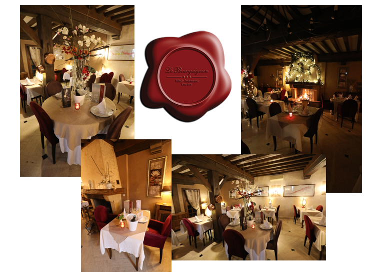 Der Blick aus dem Speisesaal, am Kamin, Hôtel-restaurant Le Bourguignon 21310 Bèze Cote d'Or Burgund