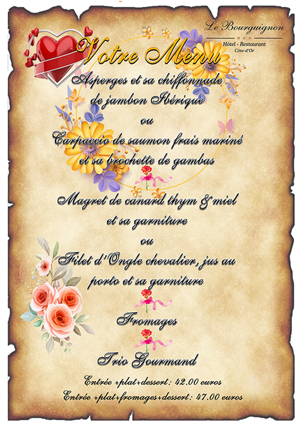 Le repas de la fete des mères, ou belle occasion pour se réunir autour d'une table dans le restaurant Le Bourguignon, situé dans l'un des plus beaux village de France, offrant un service de traiteur et de location de salles